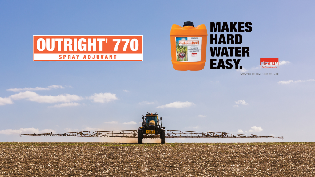 Outright 770 spray adjuvant 110 L tank in paddock improving herbicide coverage