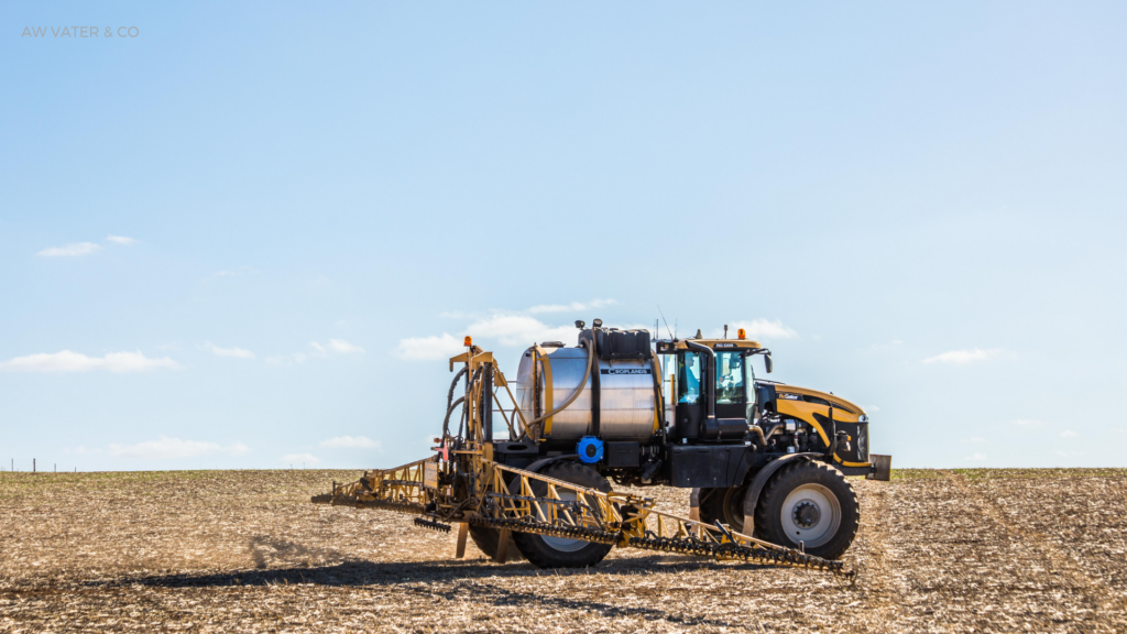 self propelled sprayer spraying weeds in bare crop