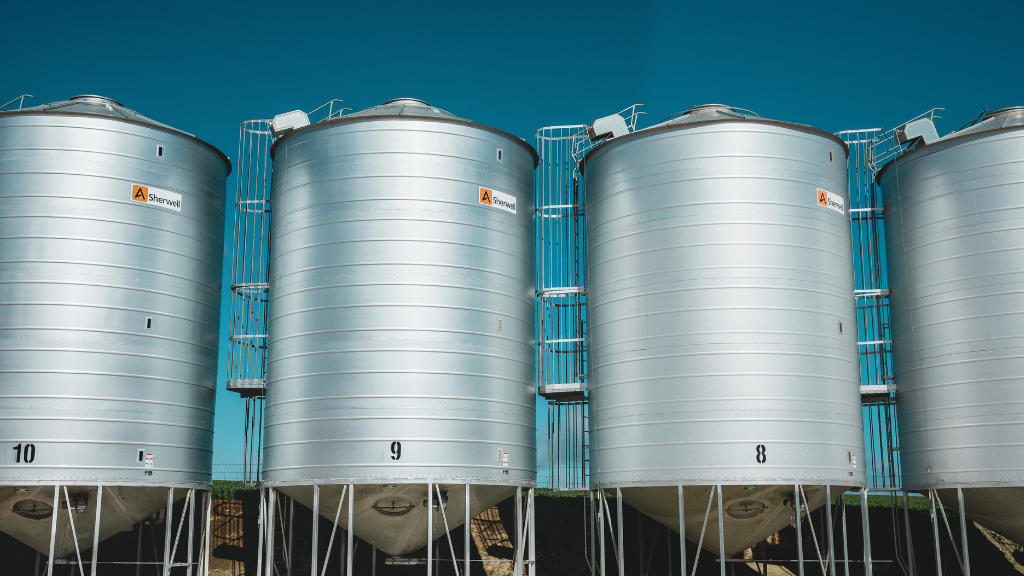 Grain silos in a line storing cereals
